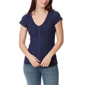 NWT! Anne Klein Sport Blue Emerson V Neck Short Sleeve Top XL